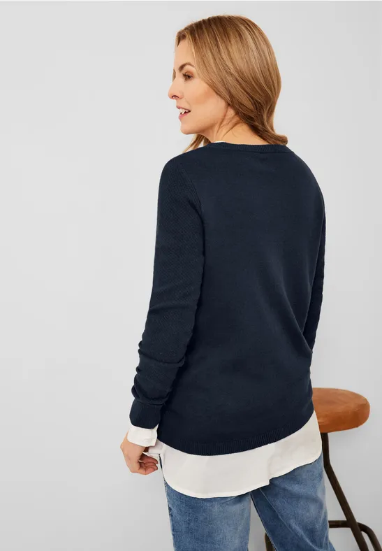 Cosy trui met structuurmix deep blue