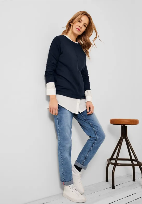 Cosy trui met structuurmix deep blue