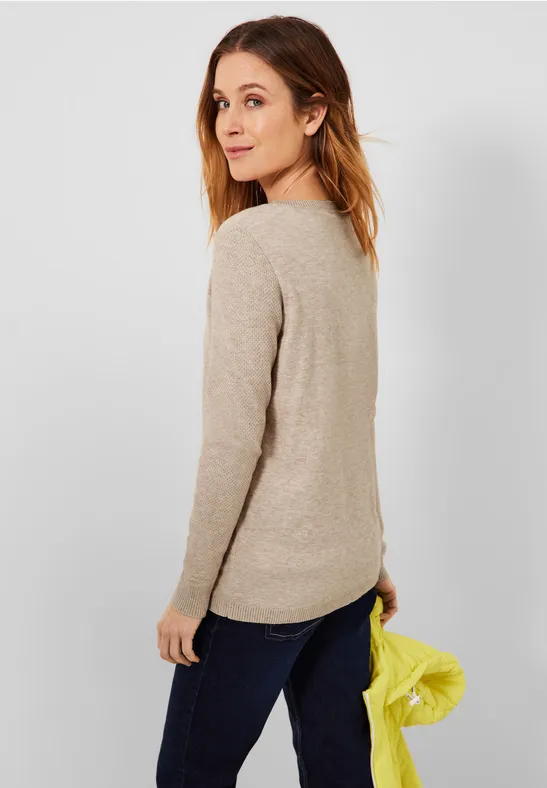 Cosy trui met structuurmix almond beige melange