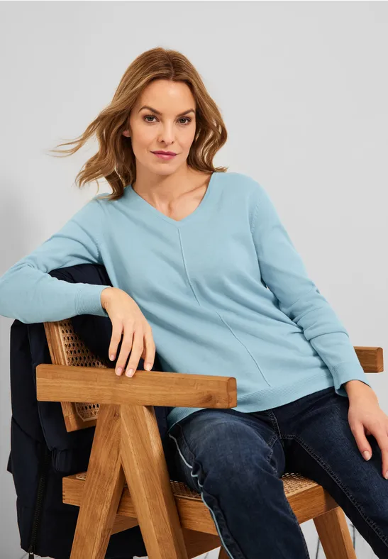 Trui met V-hals faded blue