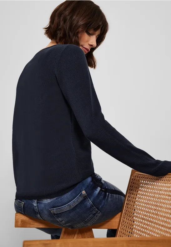 Trui met structuurmix deep blue