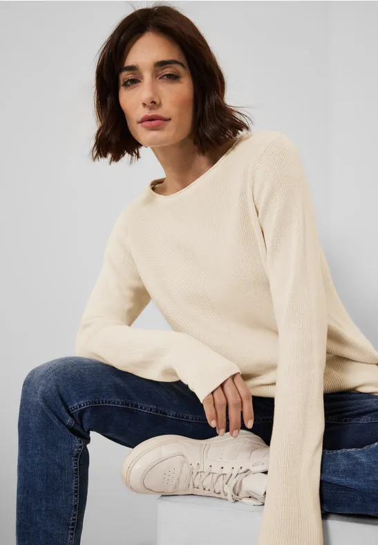 Trui met structuurmix raw sand beige