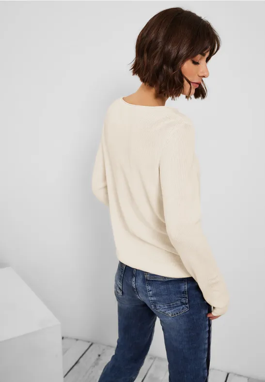Trui met structuurmix raw sand beige