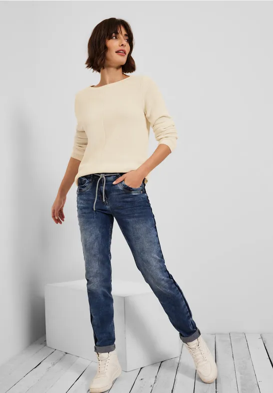 Trui met structuurmix raw sand beige