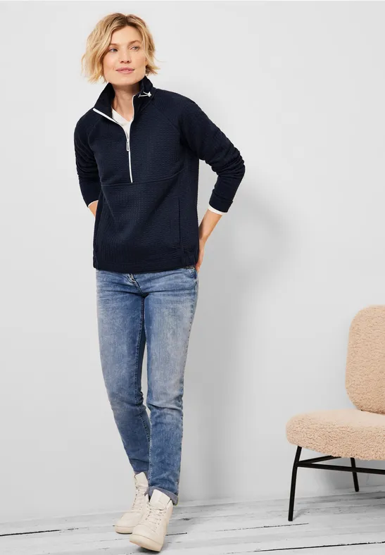 Sweatshirt met troyer en rits deep blue