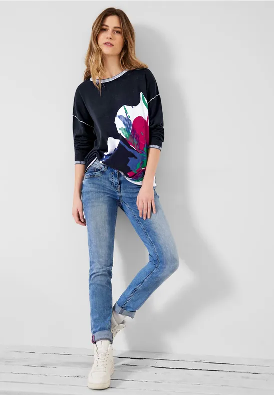 Flower Print Pullover deep blue