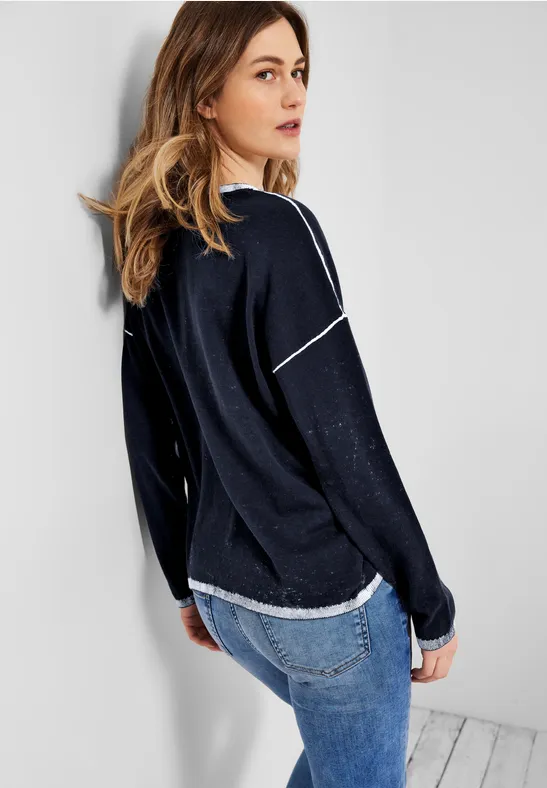 Flower Print Pullover deep blue