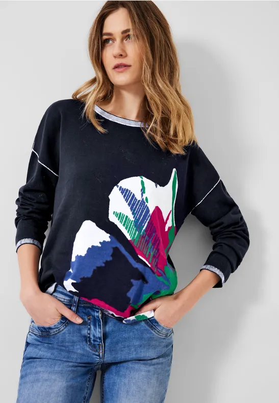 Flower Print Pullover deep blue
