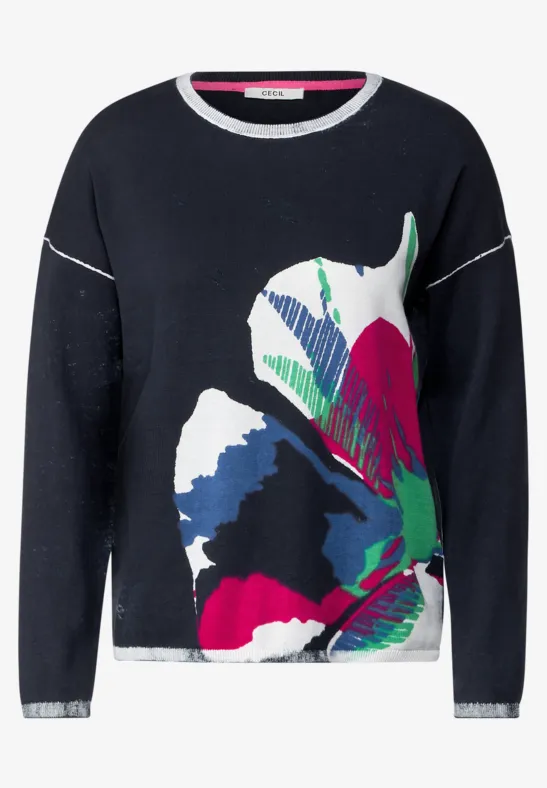 Flower Print Pullover deep blue