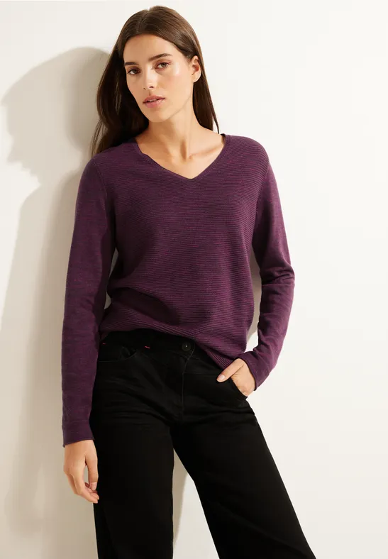 Trui met strepen met structuur deep berry