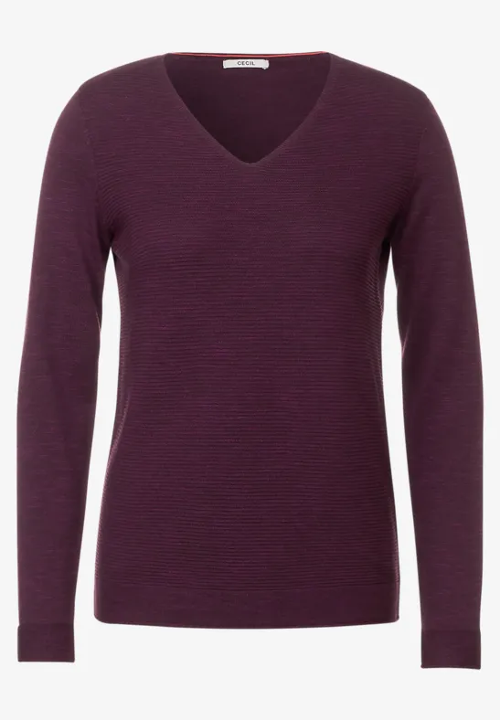 Trui met strepen met structuur deep berry