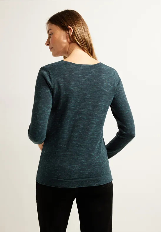 Trui met strepen met structuur heather lake green melange