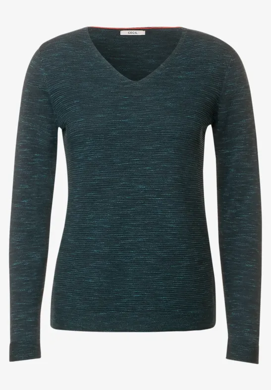 Trui met strepen met structuur heather lake green melange