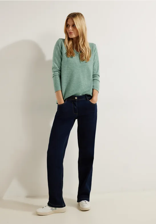 Trui met strepen met structuur heather sage green melange