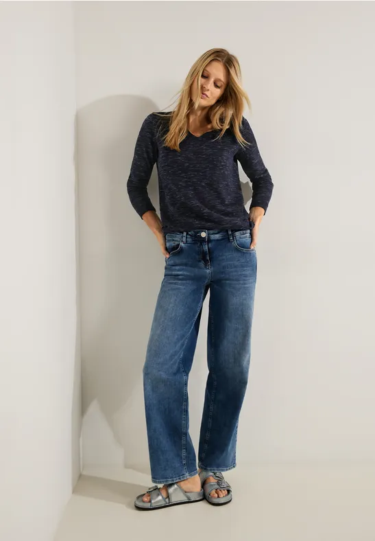Trui met strepen met structuur heather night sky blue melange