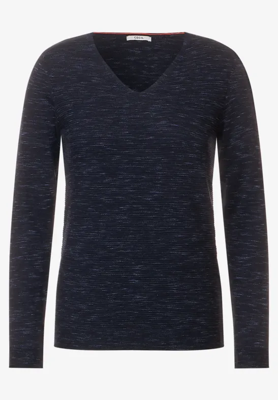 Trui met strepen met structuur heather night sky blue melange