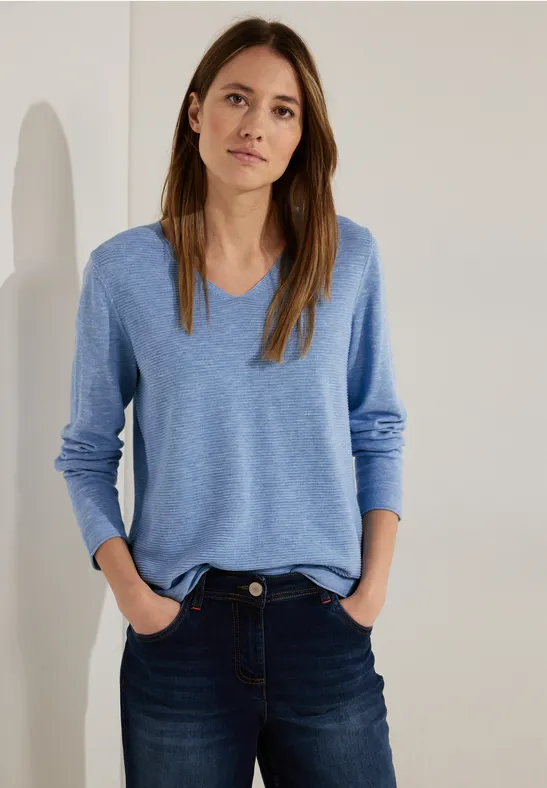 Trui met strepen met structuur heather real blue melange