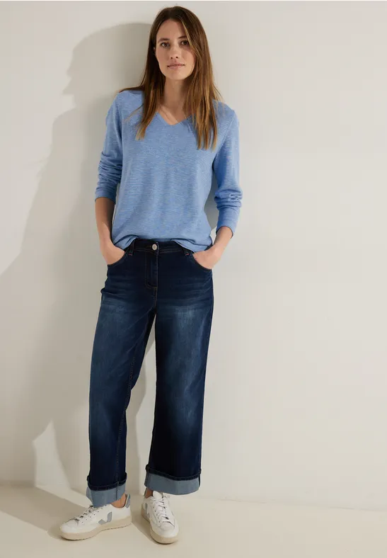 Trui met strepen met structuur heather real blue melange