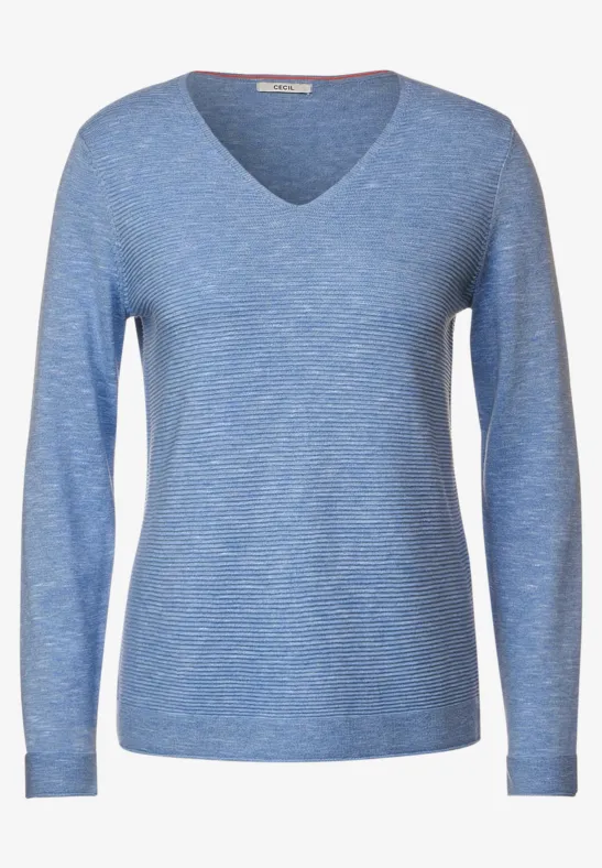 Trui met strepen met structuur heather real blue melange