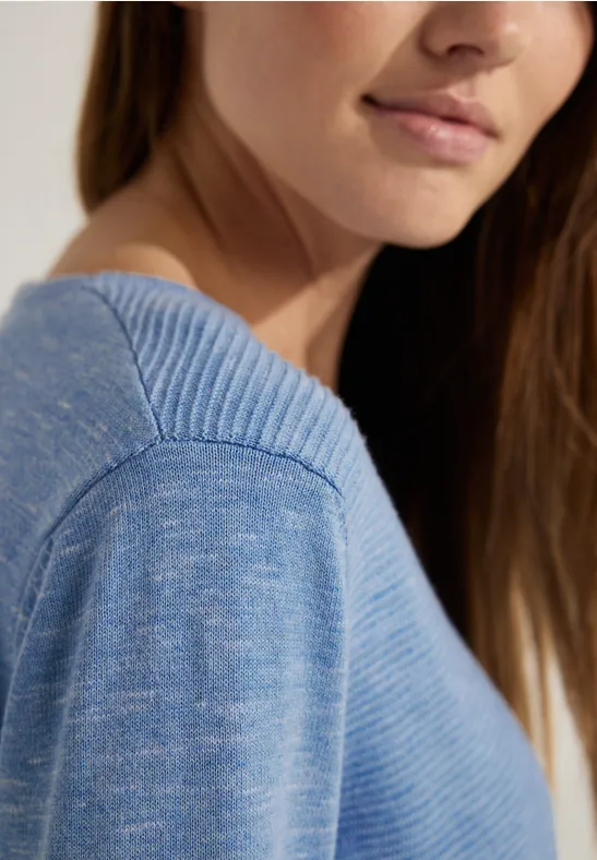 Trui met strepen met structuur heather real blue melange