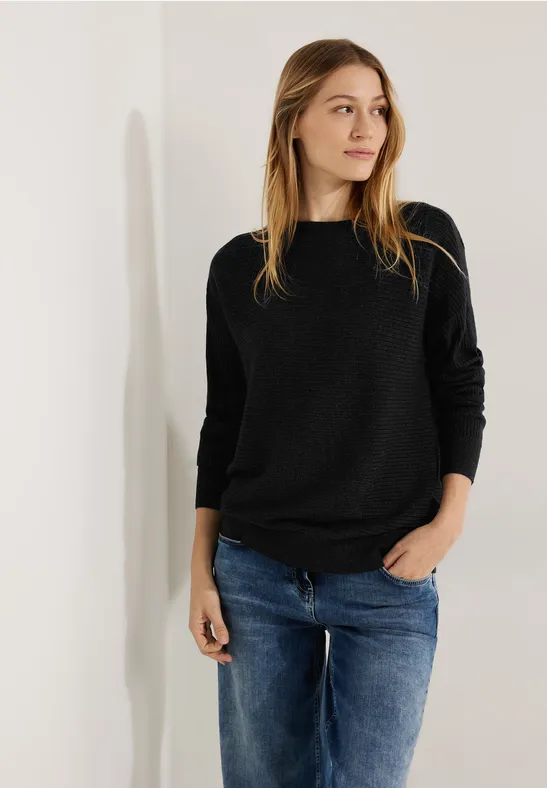 Rippstrick Pullover black melange