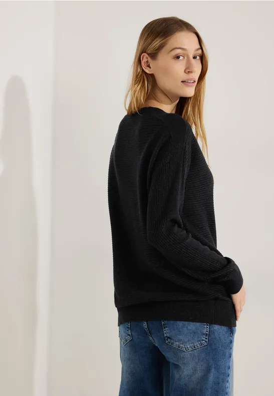 Rippstrick Pullover black melange