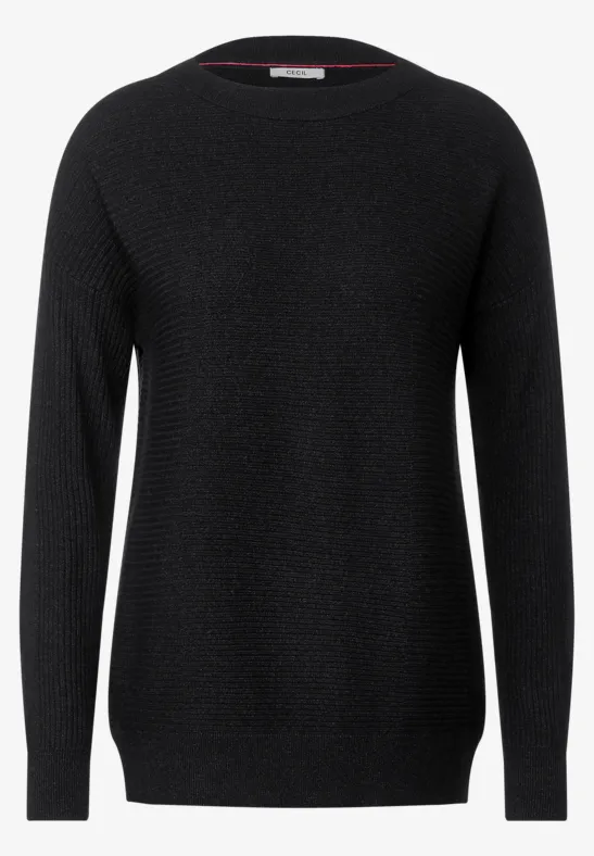Rippstrick Pullover black melange