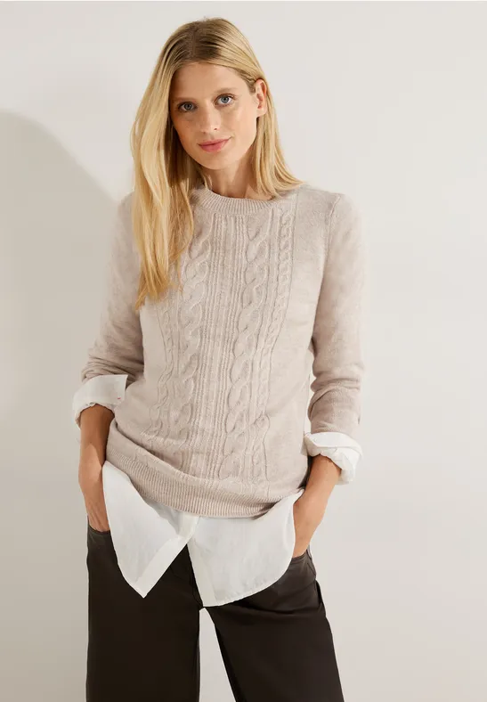 Cosy Zopfmuster Pullover golden sand melange