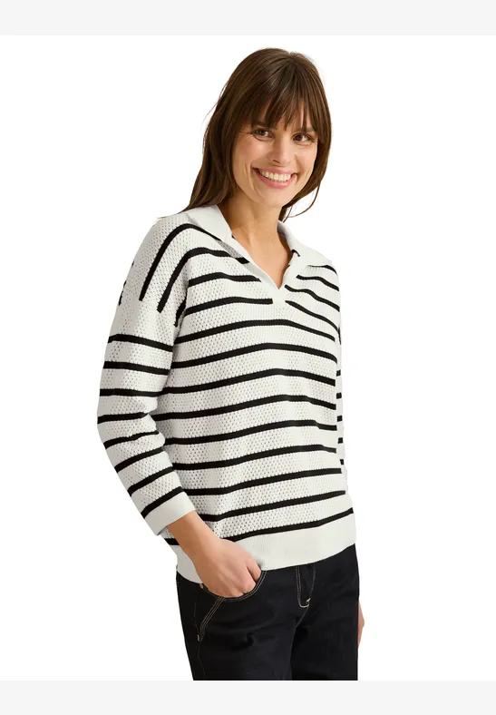 Pull à col polo vanilla white