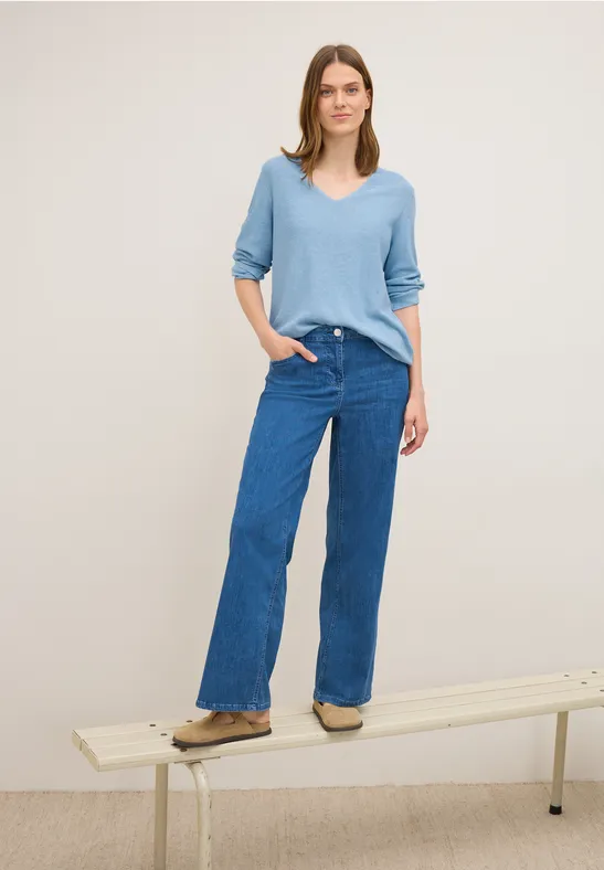V-Neck Strickpullover whisper blue melange