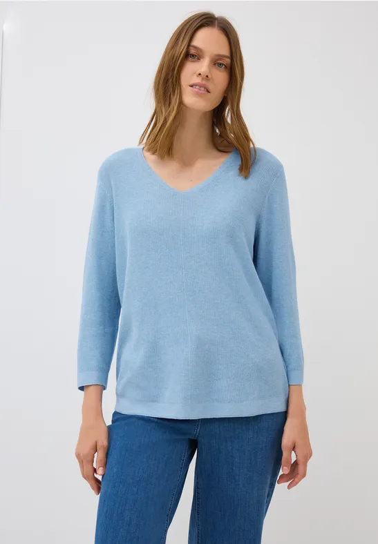 V-Neck Strickpullover whisper blue melange