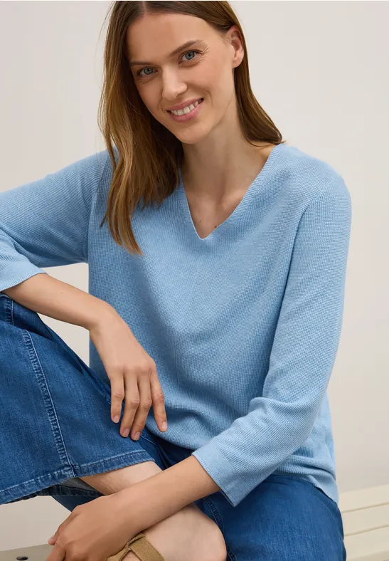 V-Neck Strickpullover whisper blue melange