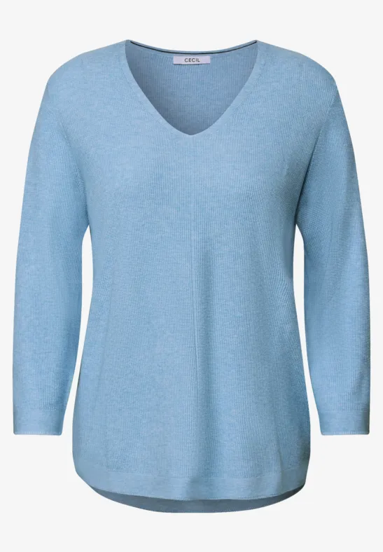 V-Neck Strickpullover whisper blue melange