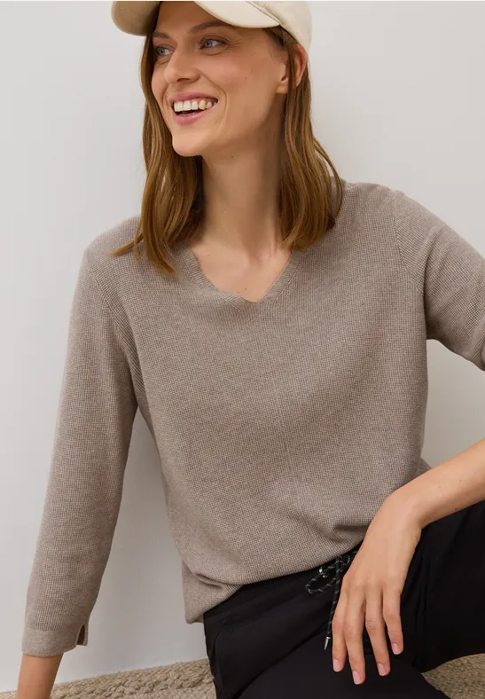 V-Neck Strickpullover toffee cream melange