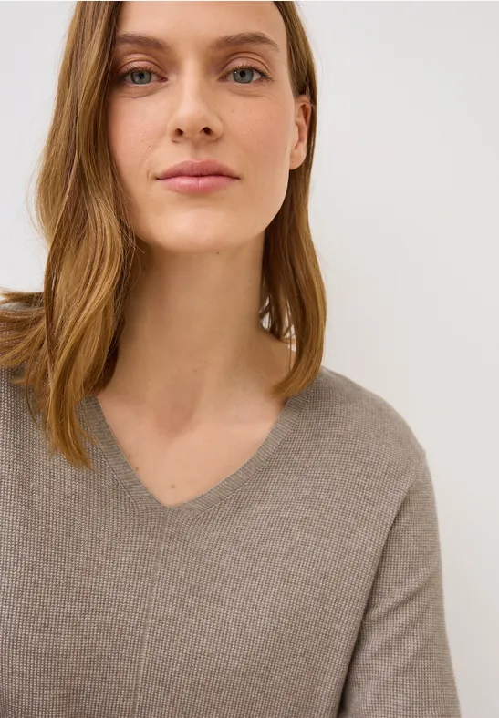 V-Neck Strickpullover toffee cream melange