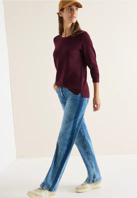 Trui met structuur eggplant red heather melange