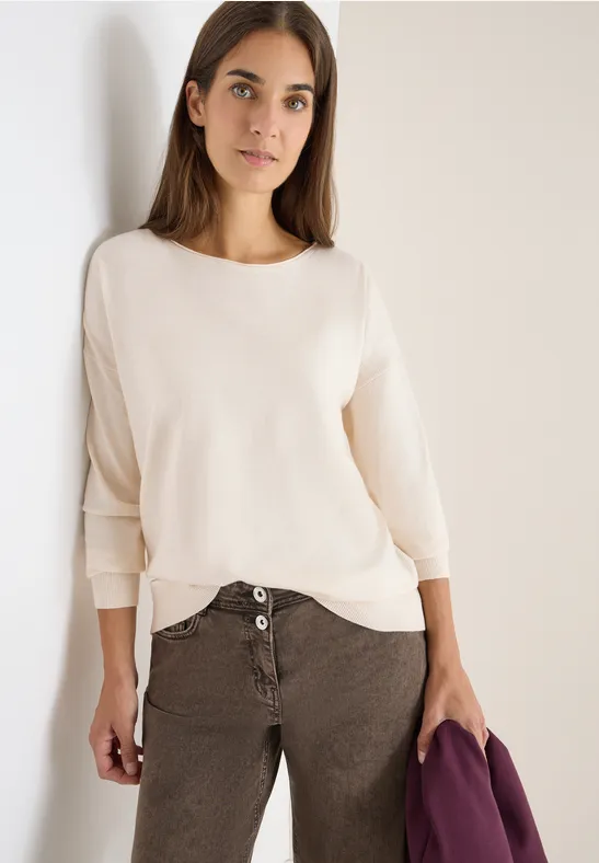 Pullover mit Strukturdetail oat milk beige melange