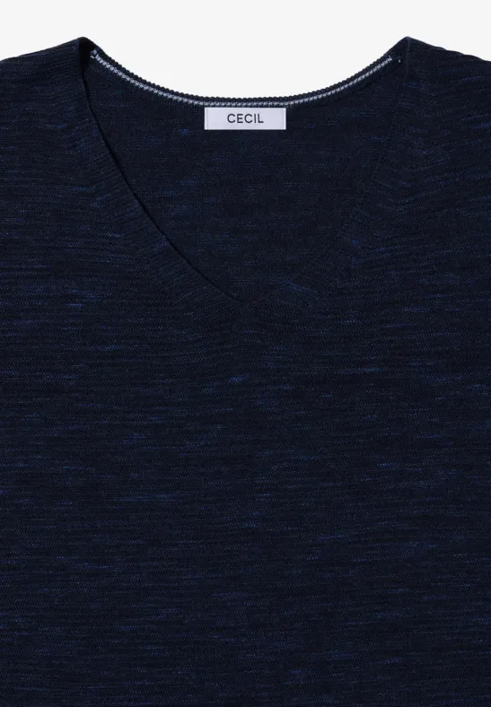 V-Neck Pullover deep blue heather melange