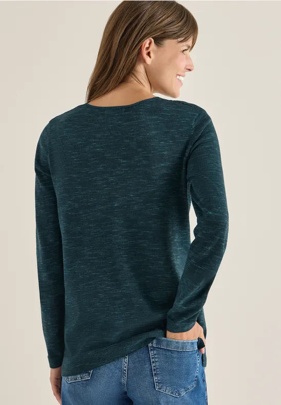 V-Neck Pullover pine green heather melange