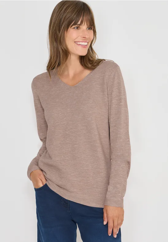 Pull à col en V heather taupe melange