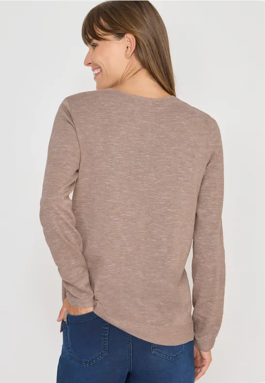 Pull à col en V heather taupe melange
