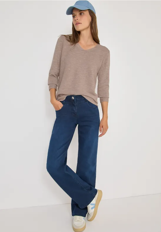 Pull à col en V heather taupe melange