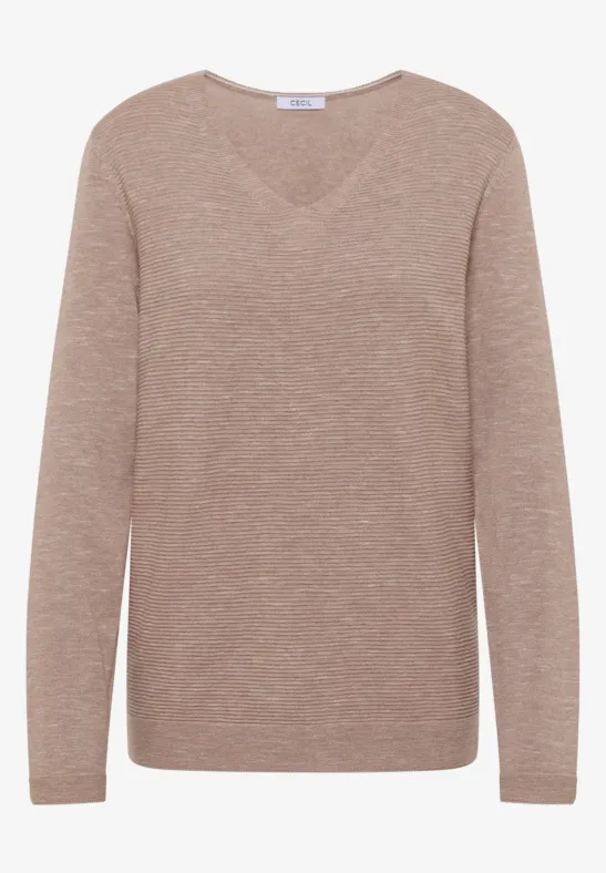 Pull à col en V heather taupe melange