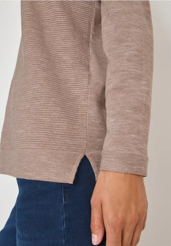 Pull à col en V heather taupe melange