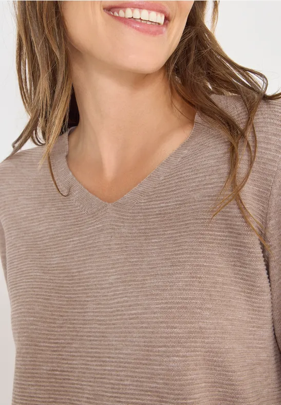 Pull à col en V heather taupe melange