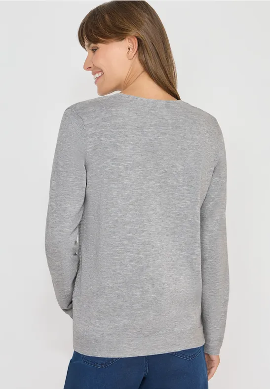 V-Neck Pullover heather silver chalk melange
