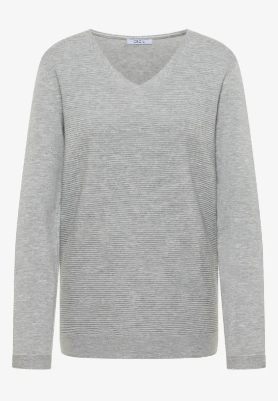 V-Neck Pullover heather silver chalk melange
