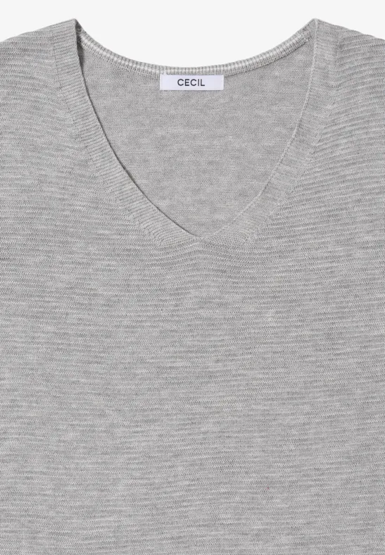 V-Neck Pullover heather silver chalk melange