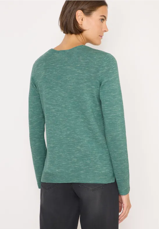 Pull à col en V smoky green heather melange