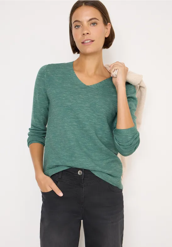 Pull à col en V smoky green heather melange